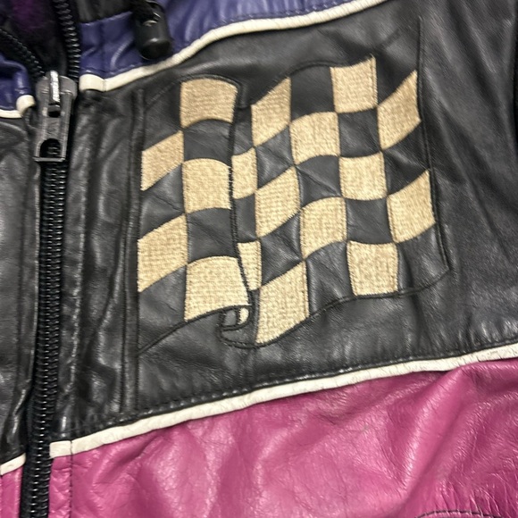 Vintage angora parchwork Racing genuine Leather Jacket - Picture 4 of 11